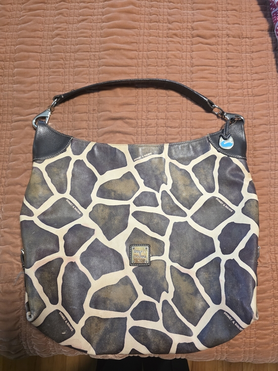 Dooney & Bourke Handbags - Dooney & Bourke Black and Cream Giraffe-Pattern Hobo Tote
